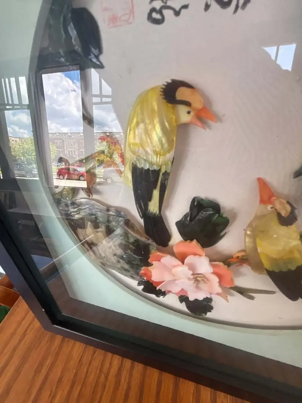 Vintage Chinese Mother of Pearl Shell Art Shadow Box Birds and Flowers Wall